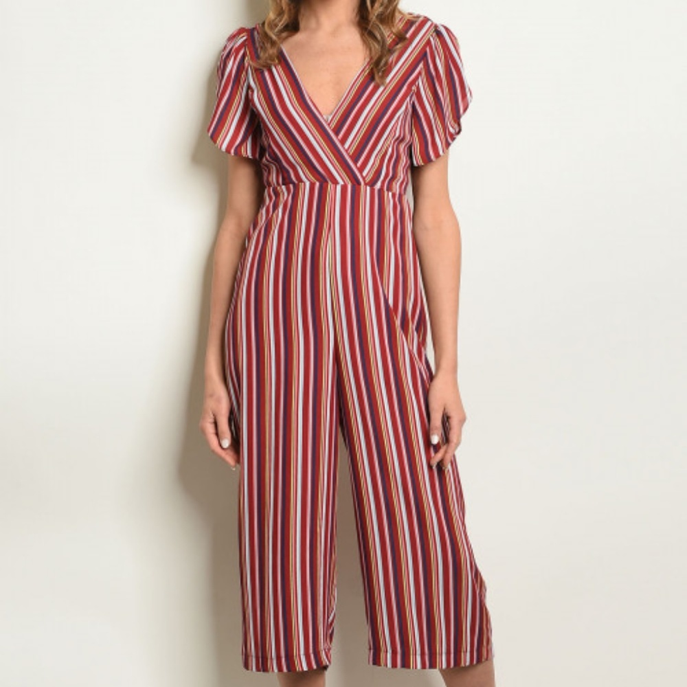 Wine Stripes with Back Bow Jumpsuit